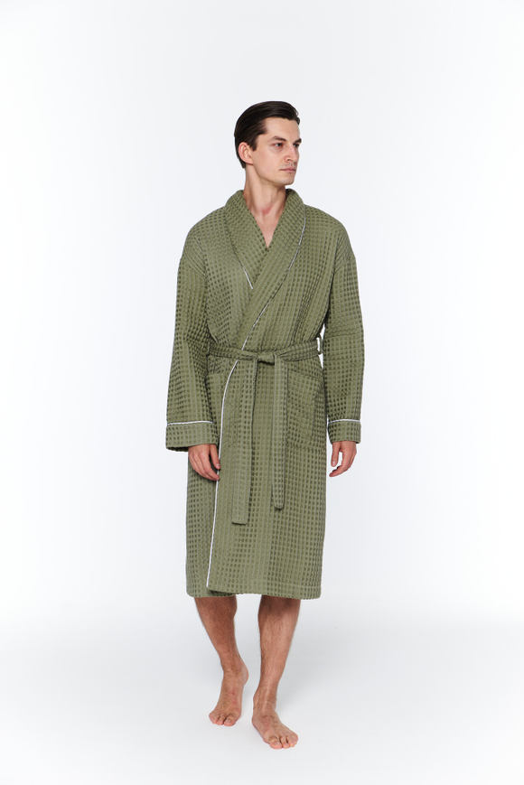 Вафельный халат с кантом полынь