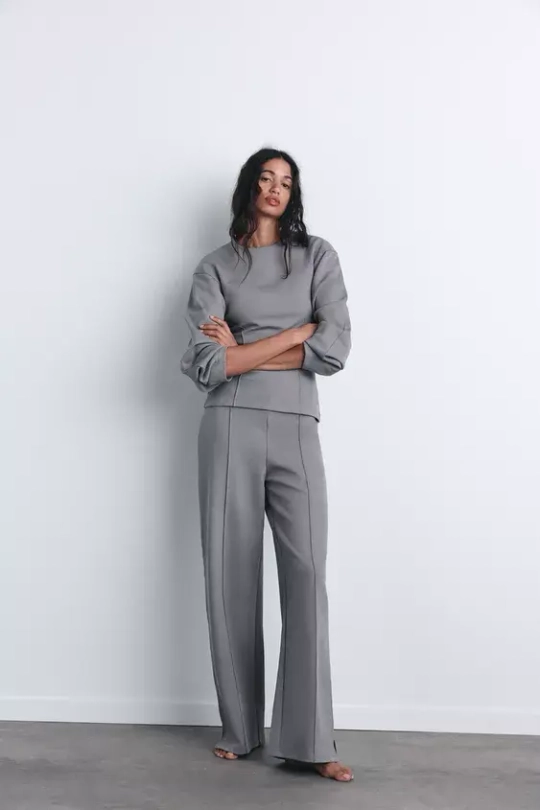 ZARA ТОП ОБЛЕГАЮЩЕГО КРОЯ С БЛОКИРОВКОЙ, СЕРЫЙ