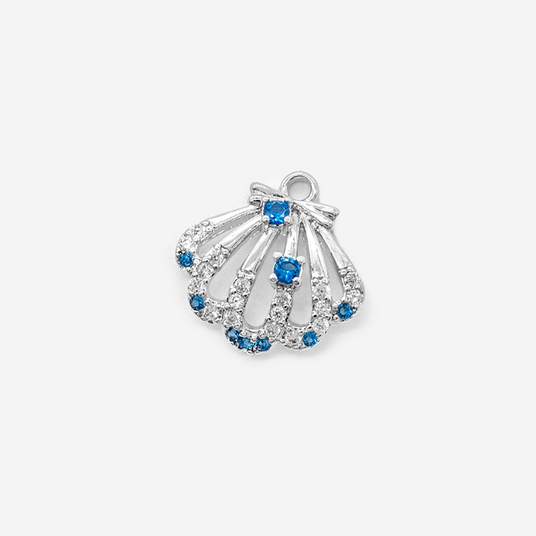 Подвеска "Ракушка", 14,5*14,5мм, голубые и прозрачные фианиты, родирование