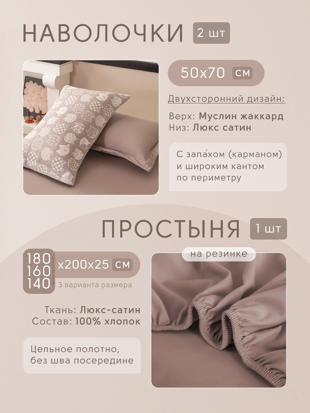 Комплект постельного белья на резинке с покрывалом Сатин Вуаль Авроры «Кошачий уют»