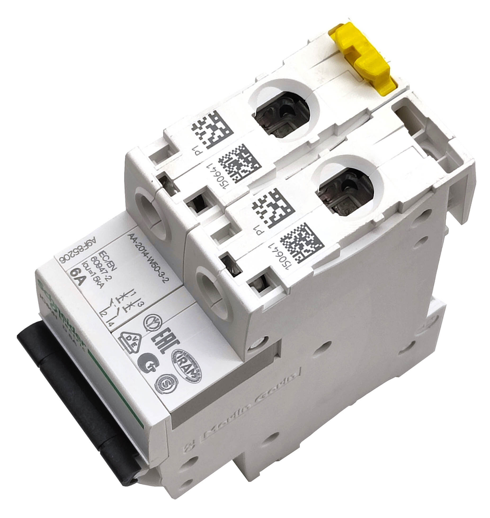 Автоматический выключатель Schneider Electric iC60H D 2P 6A 10кА  A9F85206 Серия Acti 9 два полюса 2 ампера ток расцепления D 10 килоампер