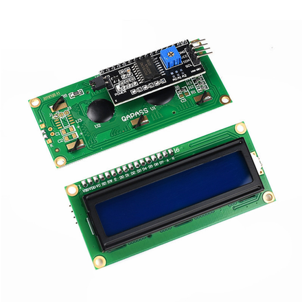 ЖК индикатор / дисплей 1602 (синий) с преобразоват. послед. интерфейса IIC/I2C/TWI/SPI (для Ардуино)