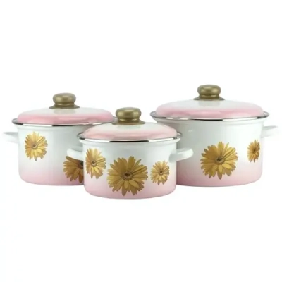 Набор эмалированной посуды 3 предмета «Герберы» (2л,3л,4л)