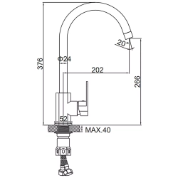 Смеситель для кухни высокий с гайкой LEDEME L74016 нержавеющая сталь