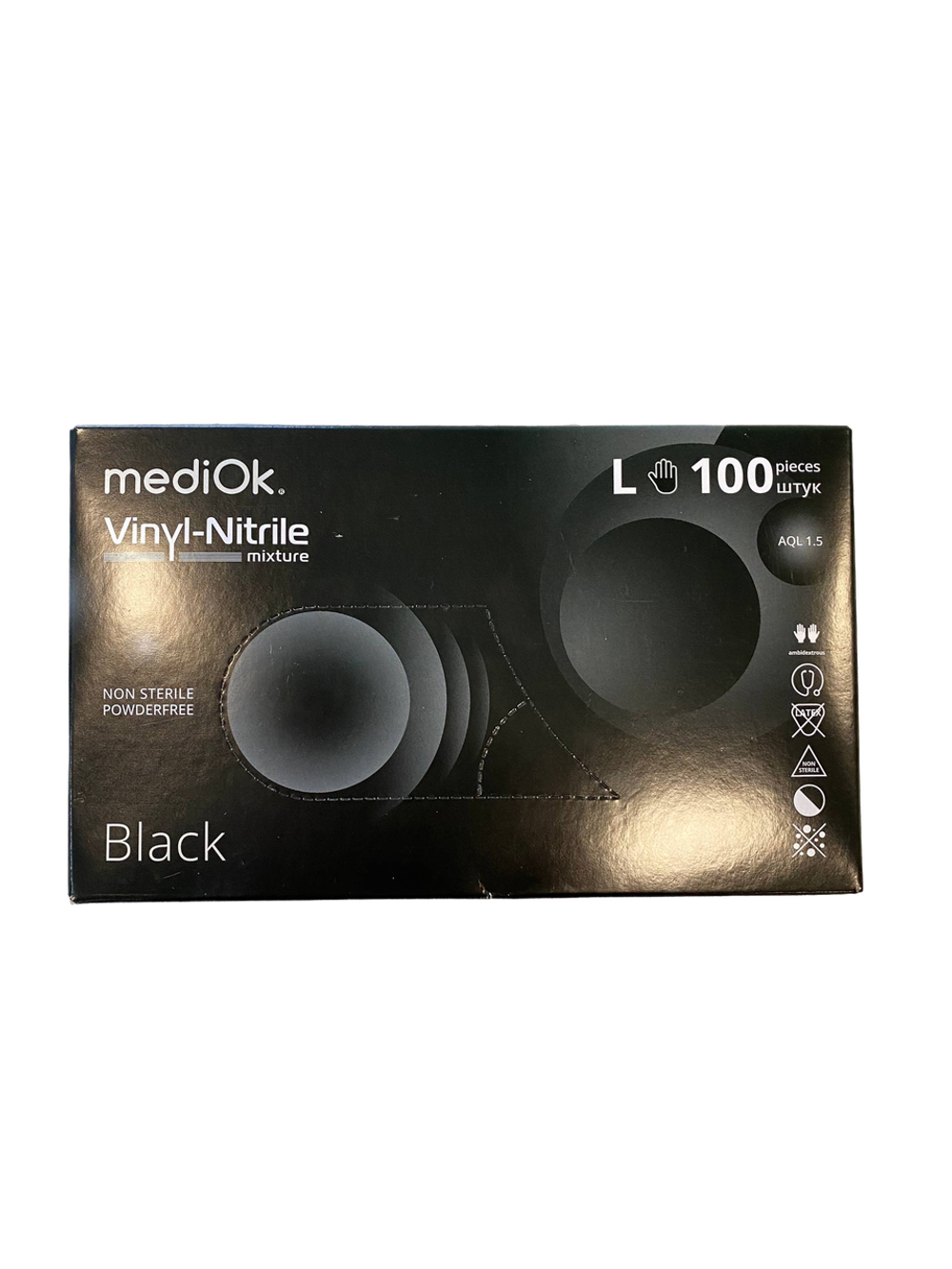 Nitrovinyl, перчатки НИТРОВИНИЛОВЫЕ, гладкие черные, L, 50 пар в упаковке