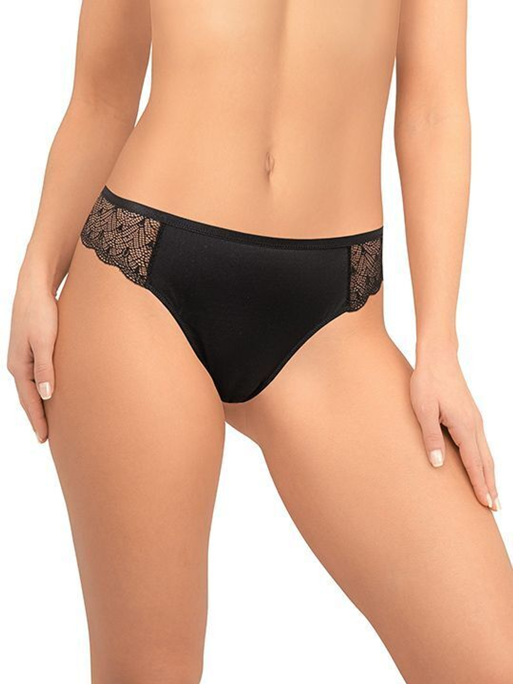 Трусики-бразилиана из кружева и микрофибры (Размер: S) (Цвет: молочный)