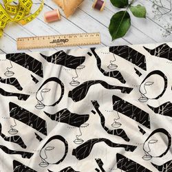 Ткань флис чёрно-белая минимализм лица