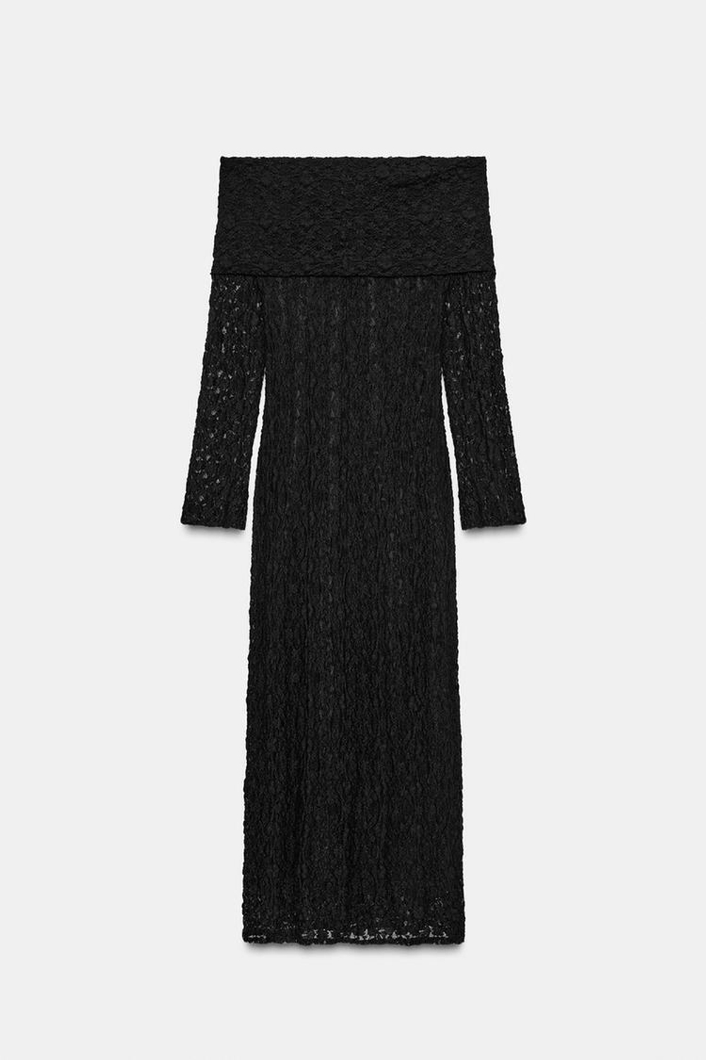 ZARA КРУЖЕВНОЕ ПЛАТЬЕ БЕЗ БРЕТЕЛЕЙ, ЧЕРНЫЙ
