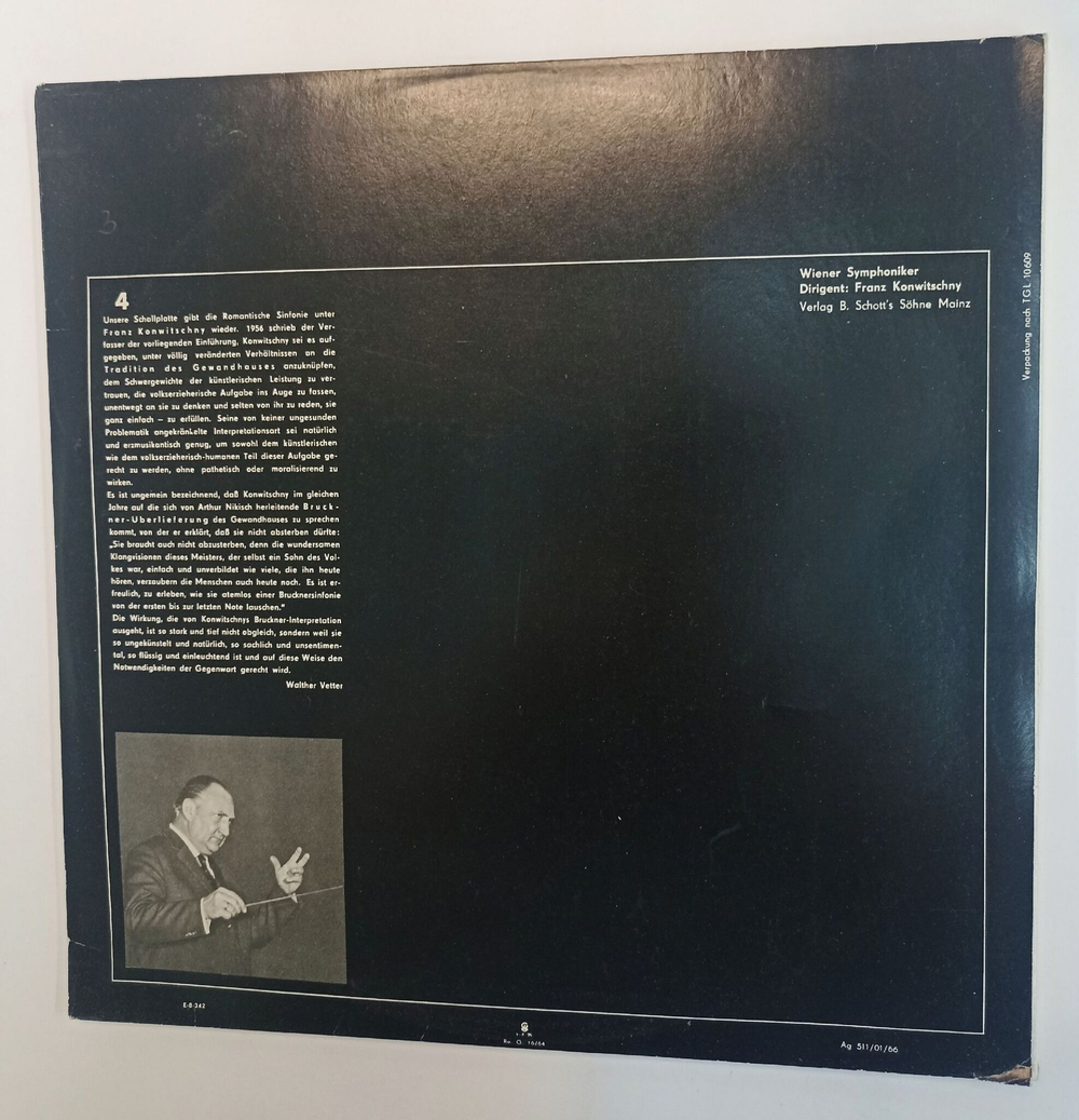 Винтажная виниловая пластинка LP Anton Bruckner Антон Брукнер Wiener Symphoniker, Dirigent Franz Konwitschny Sinfonie Nr. 4 Es dur Romantische (Originalfassung) 2LP (GDR 1966)
