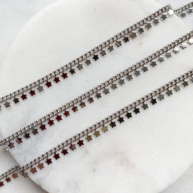 Цепочка со звездочками, родий, 10 см!!! А328