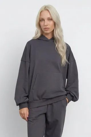 Худи свободного кроя из премиум футера цвета антрацит