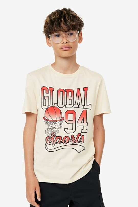 H&M Трикотажная футболка с надписью, кремовый