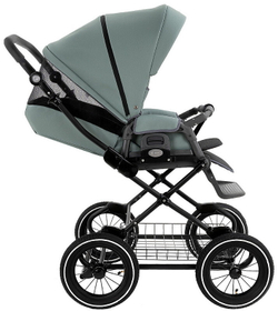 Детская коляска Roan Bass Next Classic Кожа d12 3 в 1 с автокреслом Elo Lux EduSky Grey RCL303/1 Misty Mint/Grey