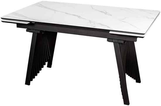 Стол Ivar 140 (+30 +30) х 85 керамика матовая Snow white / черный муар