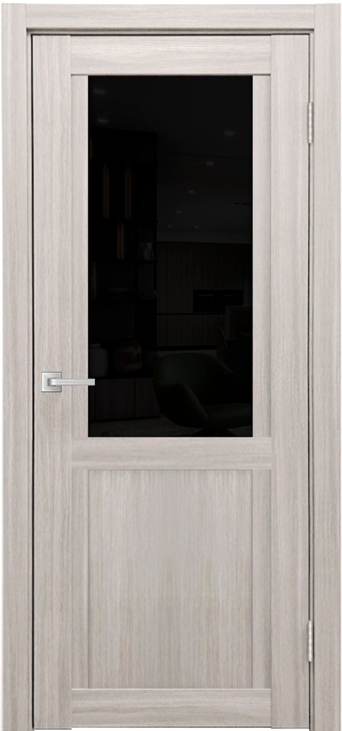 Межкомнатная дверь К-8 / Цвет тон Белая лиственница / Остекление "Лакобель черное" / Двери Верда