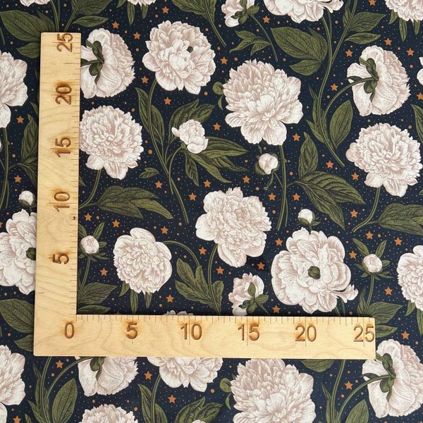 ПИОНЫ НА ТЕМНОМ ФОНЕ СО ЗВЕЗДАМИ - 100% хлопок 2