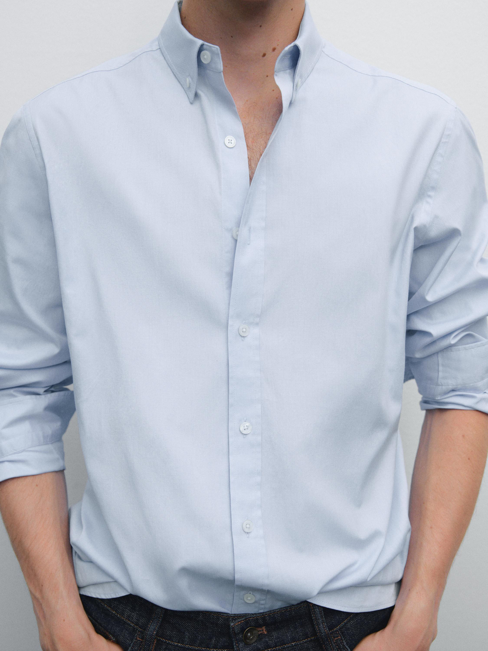 Massimo Dutti Рубашка Оксфорд классического кроя, небесно-голубой