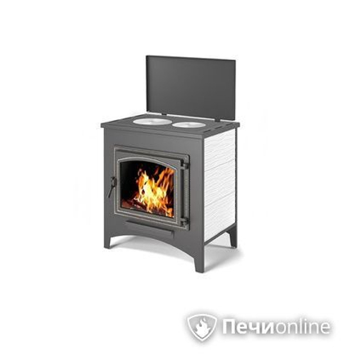 Печь-Камин ВЕЗУВИЙ ПК-04 (240) с плитой бежевый 12 кВт (200 м3) Ø115мм