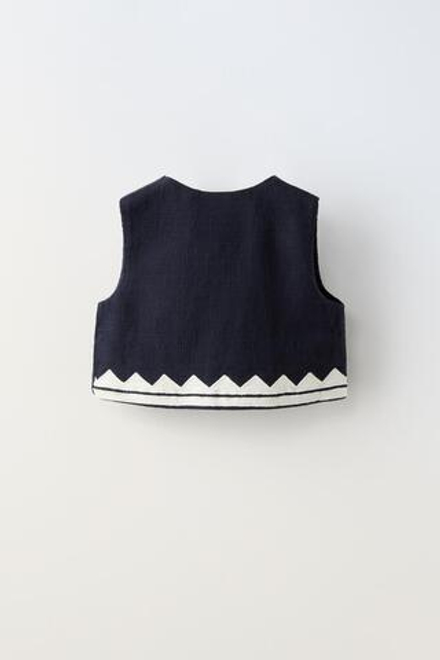 ZARA ЖИЛЕТ С ВЫШИВКОЙ, СИНИЙ