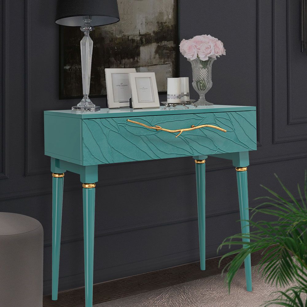 Консоль Арт Колор leaves Классик Голд Пастельно-синий