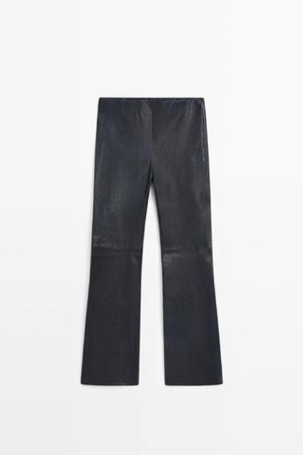 Massimo Dutti Легинсы клеш из кожи наппа, синий