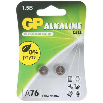 Батарейка GP G13/LR1154/LR44/357A/A76 BL2 Alkaline 1.5V отрывные