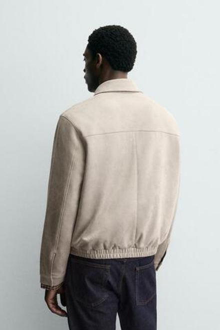 ZARA КУРТКА ИЗ ИСКУССТВЕННОЙ ЗАМШИ, СВЕТЛО-СЕРЫЙ