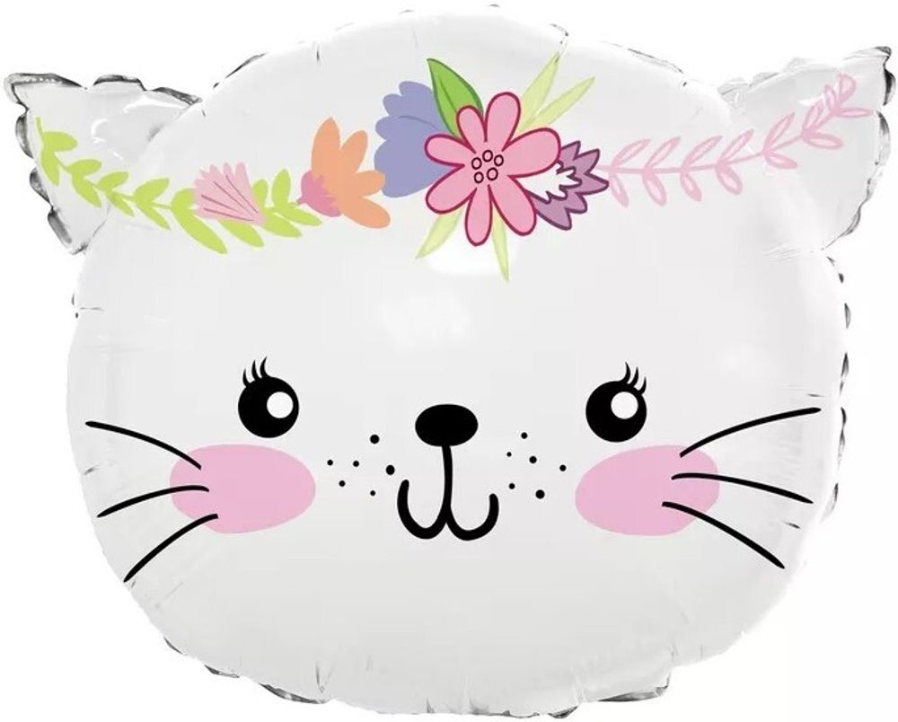 К Шар фигура "Котенок в цветах белый голова" (Falali) 23"/58 см (БГ-18)