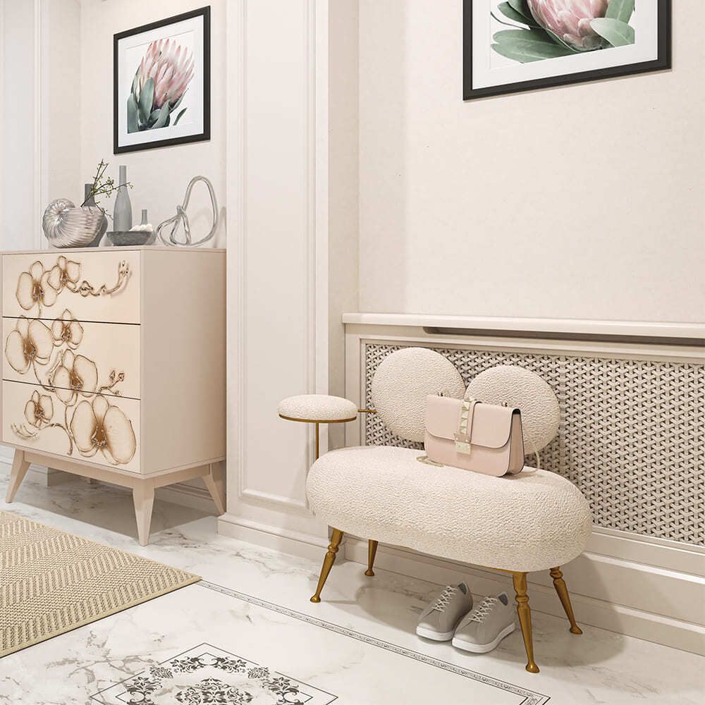 Банкетка Пьяно Золото Букле Белый