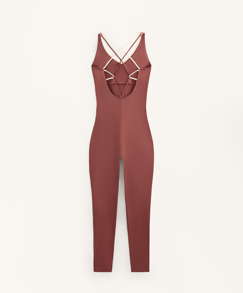 Oysho Длинный комбинезон Comfortlux с блоками, линялый махагон