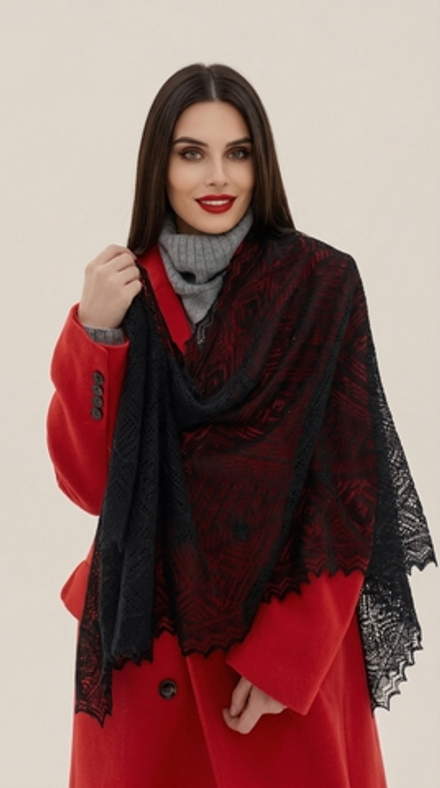 Оренбургский пуховый палантин А14060-07 черный