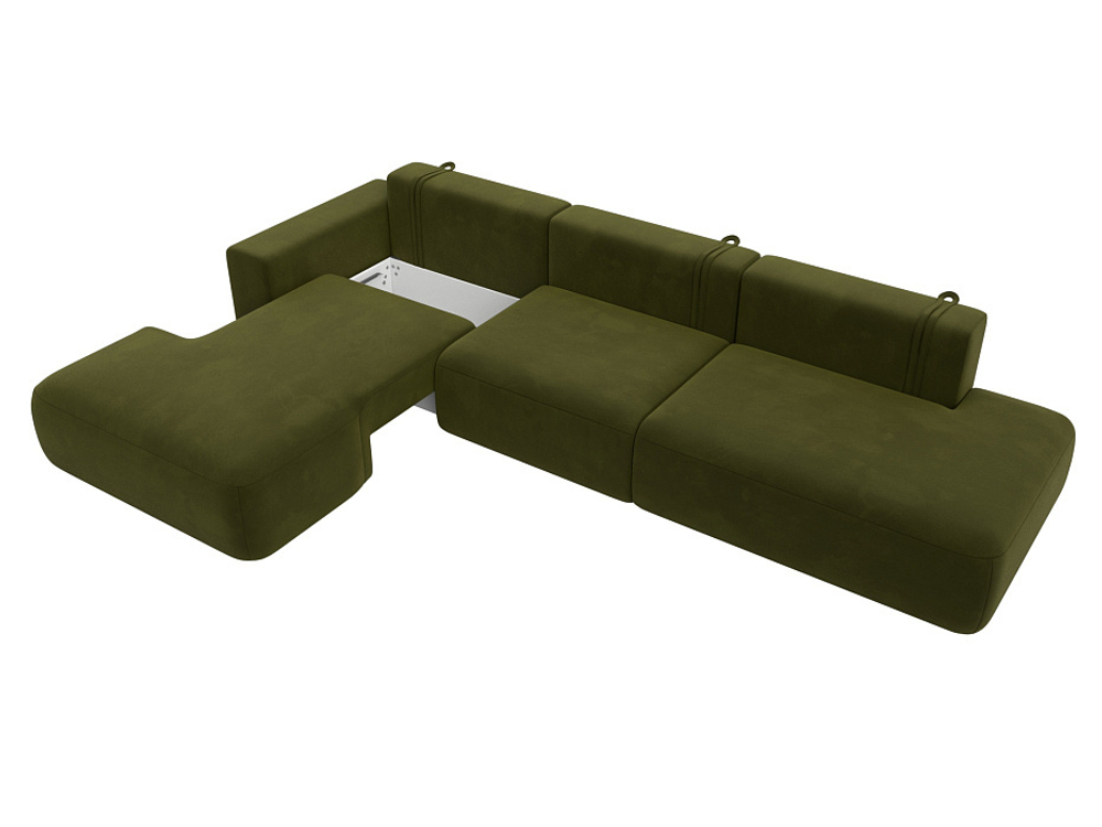 Диван угловой Лига-036 НПБ Модерн Лонг левый угол МИКРОВЕЛЬВЕТ Зеленый