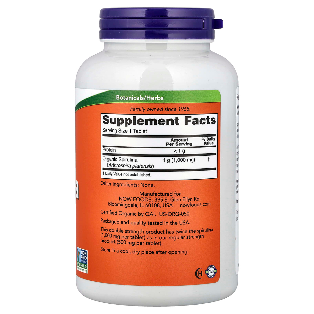 NOW Foods, сертифицированная органическая спирулина, 1000 мг, 240 таблеток