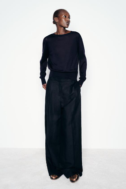 ZARA СВИТЕР ИЗ ТОНКОГО ТРИКОТАЖА С КОНТРАСТНЫМ БАНТОМ, МОРСКОЙ СИНИЙ