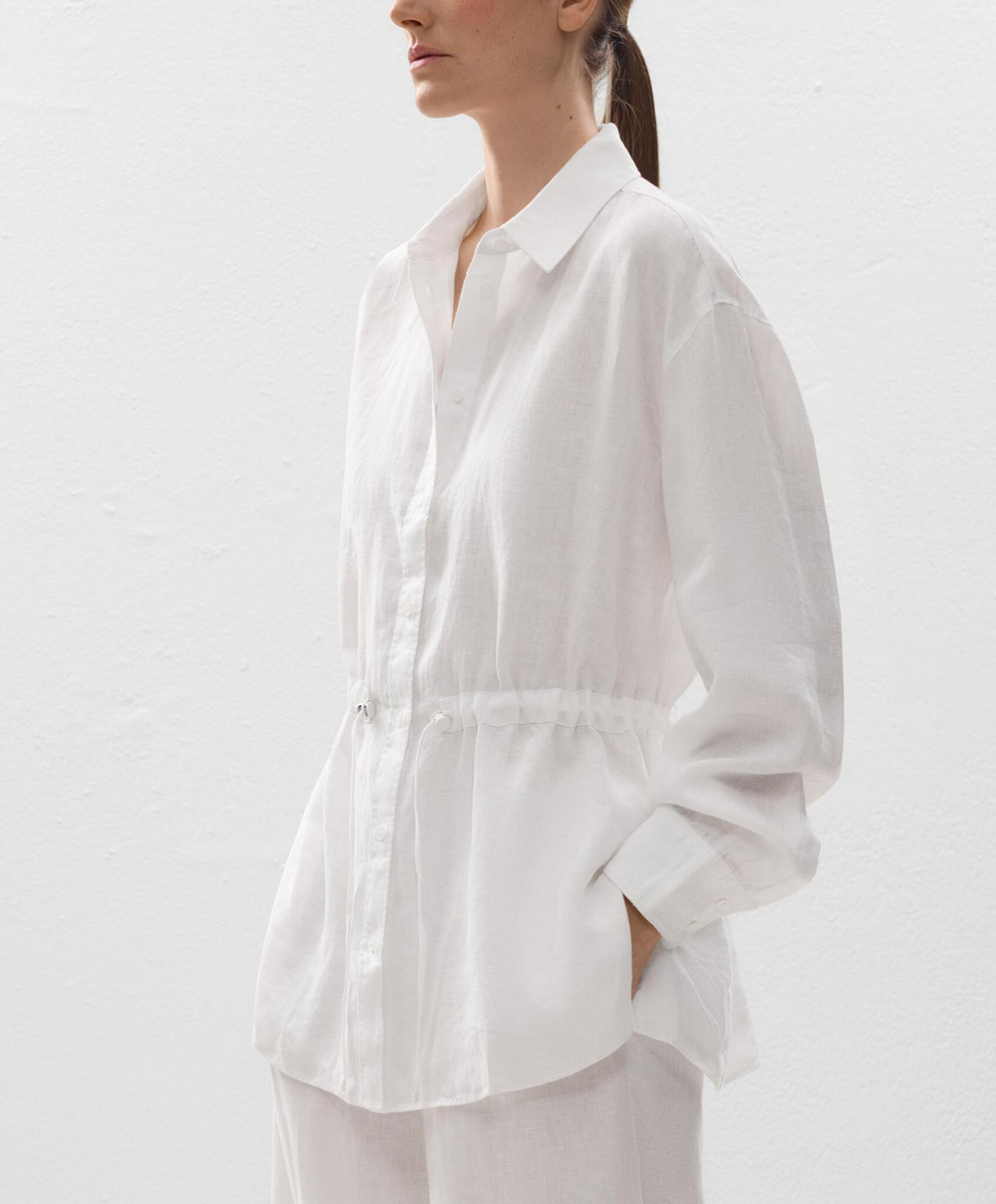 Oysho Длинная льняная рубашка, белый