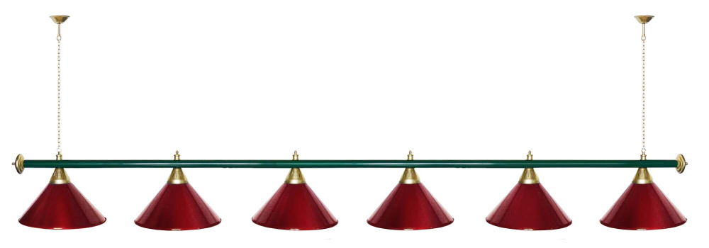 Лампа STARTBILLIARDS 6 пл. (плафоны зеленые,штанга зеленая,фурнитура золото)