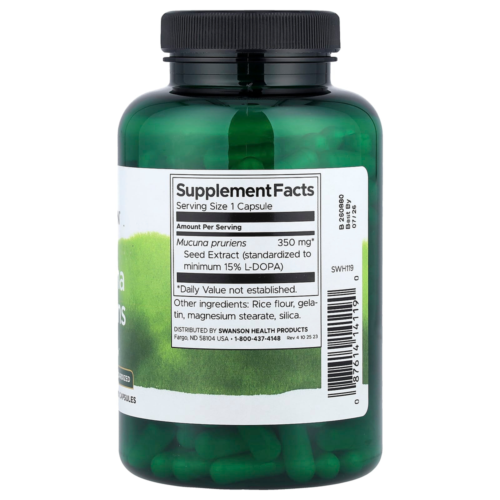 Swanson Vitamins, мукуна жгучая, стандартизированная, 350 мг, 200 капсул