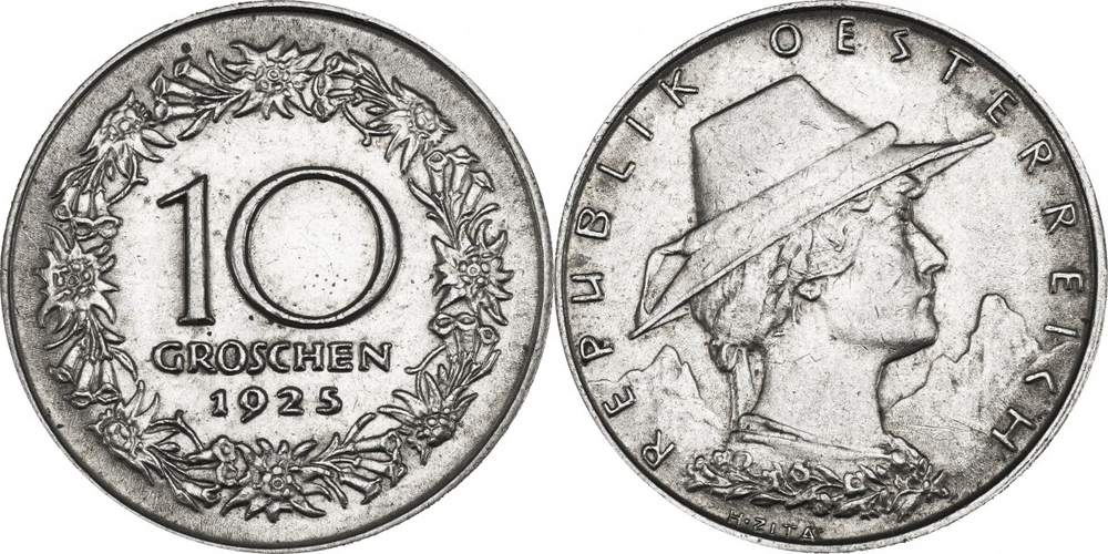 Австрия 10 грошей, 1925-1929 XF
