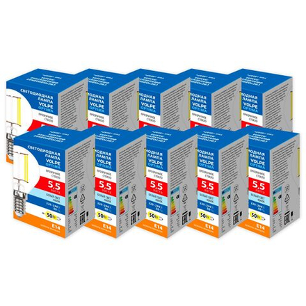 LED-G45-5.5W-4000K-E14-CL-SLF Набор из 10штук Лампа светодиодная. Форма шар. прозрачная. Серия Optima Филамент. Белый свет 4000K. ТМ Volpe
