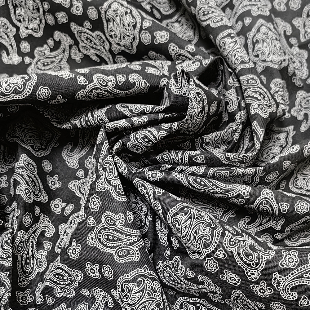 Ткань подкладочная сумочная Черная с огурцами