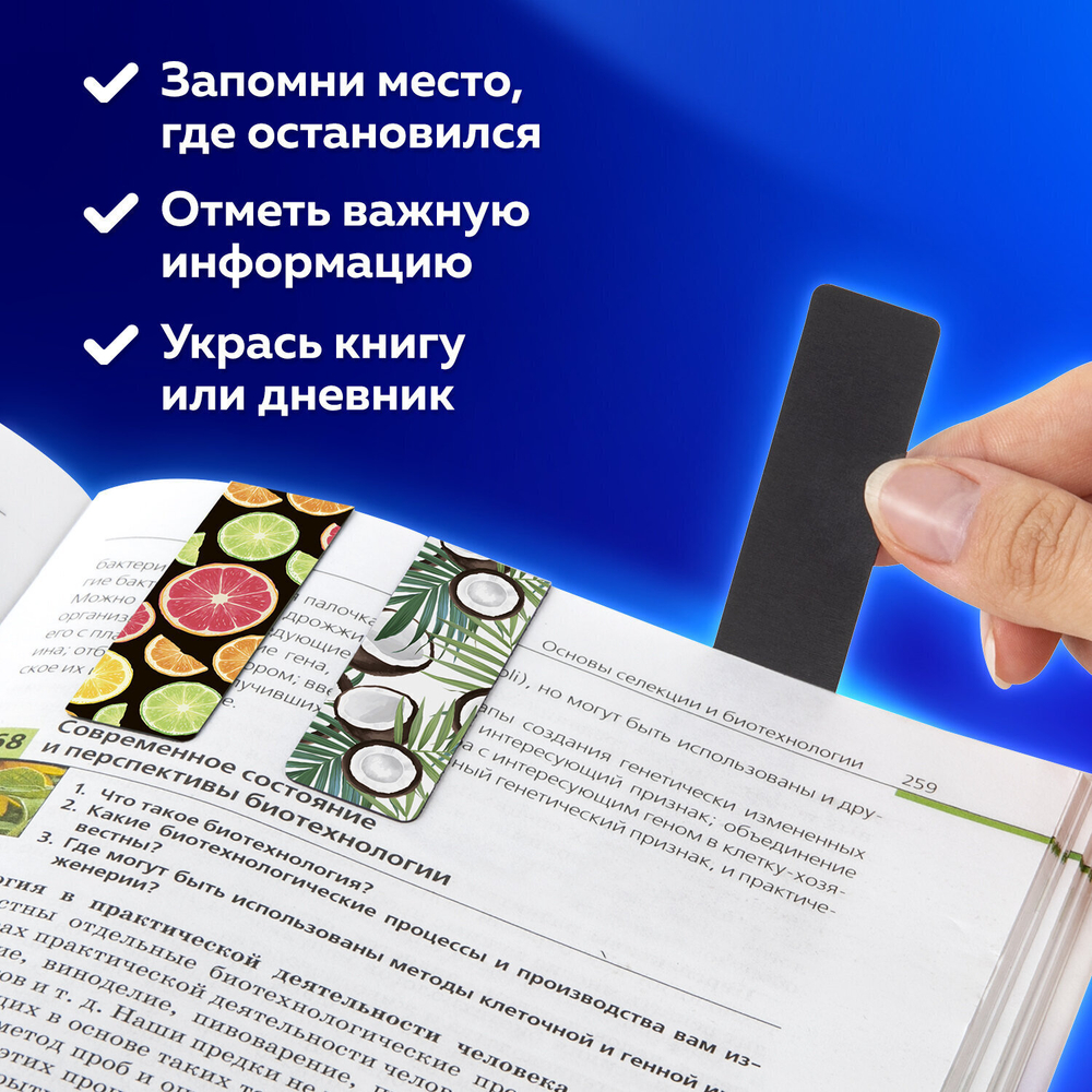 Закладки для книг МАГНИТНЫЕ "FRUITS" набор 6 шт. 60x20 мм BRAUBERG (10 штук в упаковке)