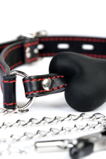 Кляп-трензель TOYFA Theatre в виде косточки с зажимами для сосков чёрный