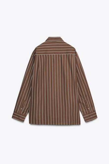 ZARA РУБАШКА OVERSIZE, ТЕМНО-КОРИЧНЕВЫЙ