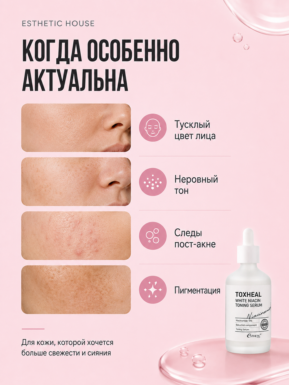 [ESTHETIC HOUSE] Сыворотка для лица ОСВЕТЛЯЮЩАЯ Toxheal White Niacin Toning Serum, 100мл