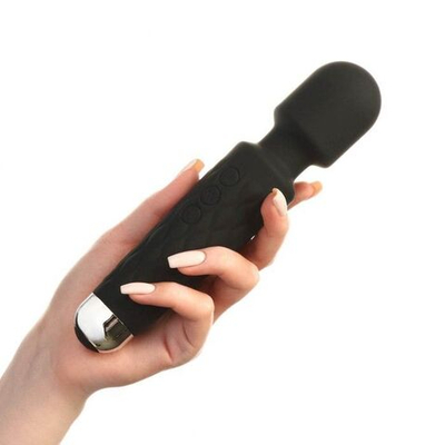 Черный жезловый вибромассажер с рифленой ручкой - 20,4 см. (Цвет: черный)