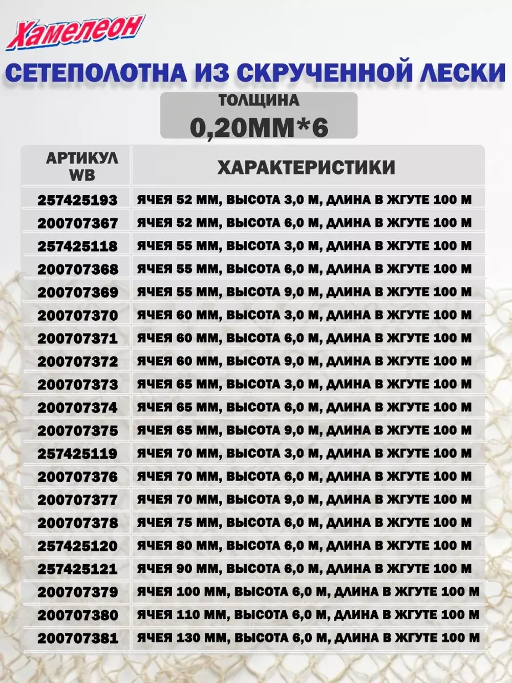 Сетеполотно скр. леска, толщина 0,12мм*12, ячея 55