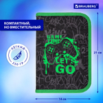 Пенал BRAUBERG 1 отделение 2 откидные планки полиэстер 21х14 см "Game time"