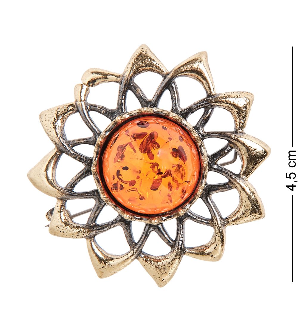 AM- 948 Брошь «Солнышко» (латунь, янтарь)