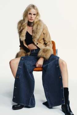 ZARA ДЖИНСЫ TRF BAGGY СО СРЕДНЕЙ ПОСАДКОЙ И ПУГОВИЦАМИ, СИНИЙ