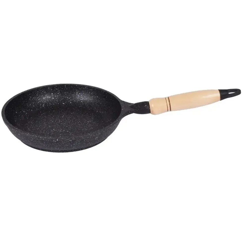 Сковорода 200/40мм с деревянной ручкой, АП (темный мрамор) смт200а